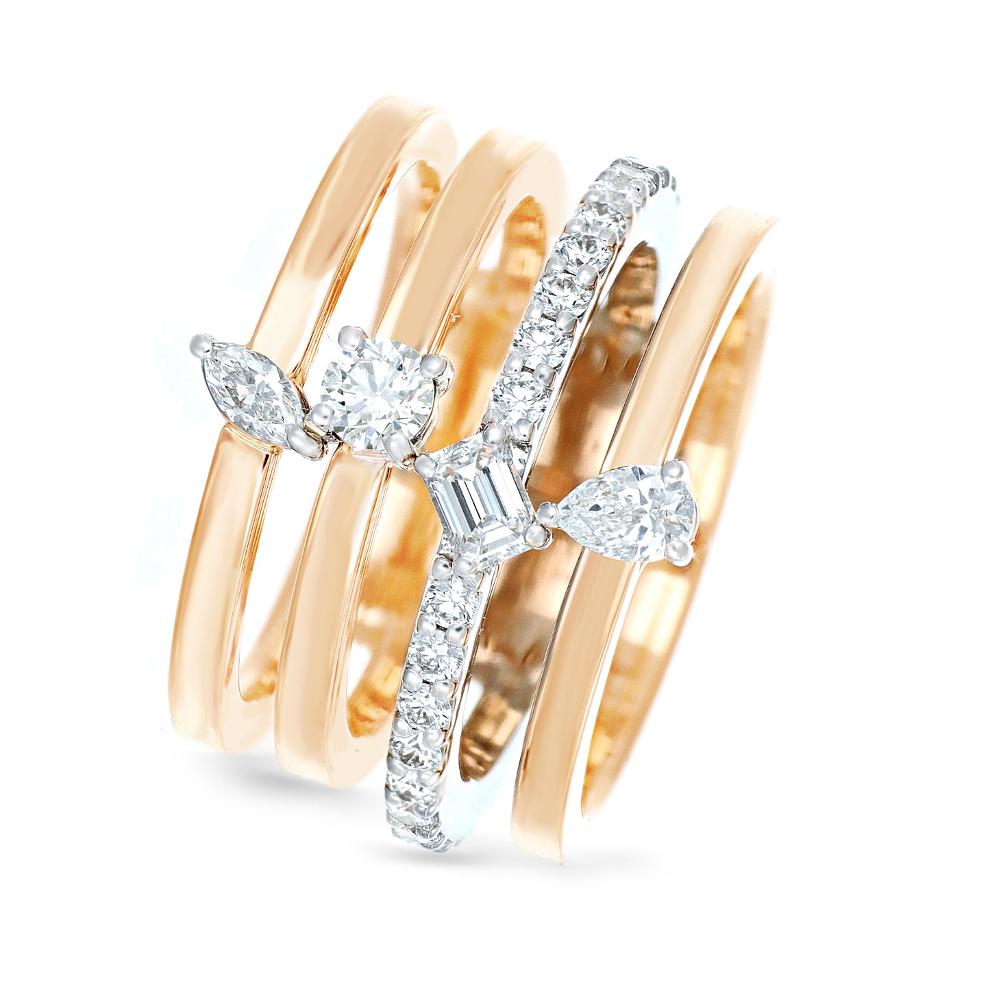 Multicut Four Rows Diamond Ring