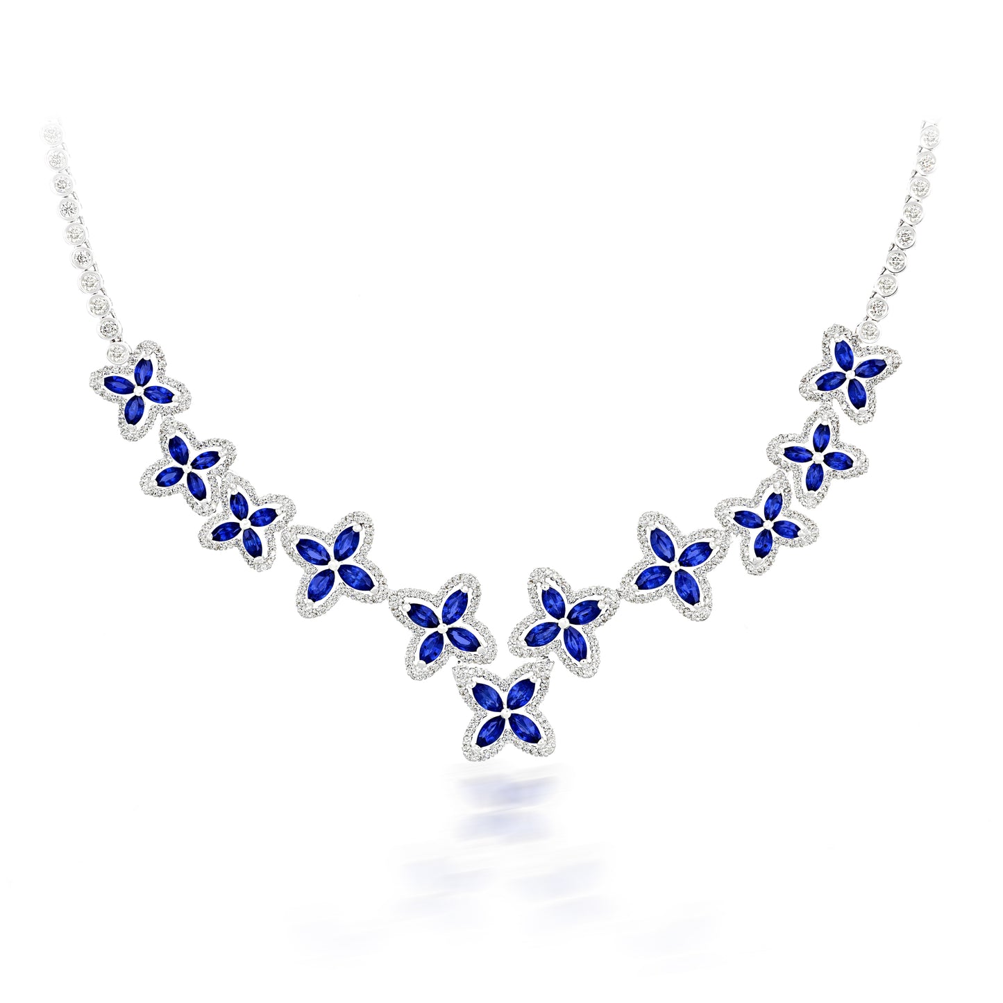 Blue Sapphire & Diamond Marquise Necklace