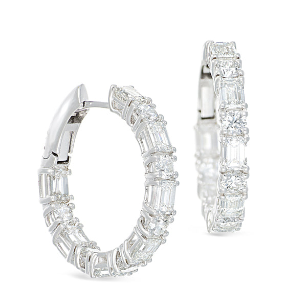 Emerald-cut Diamond Hoop Earrings