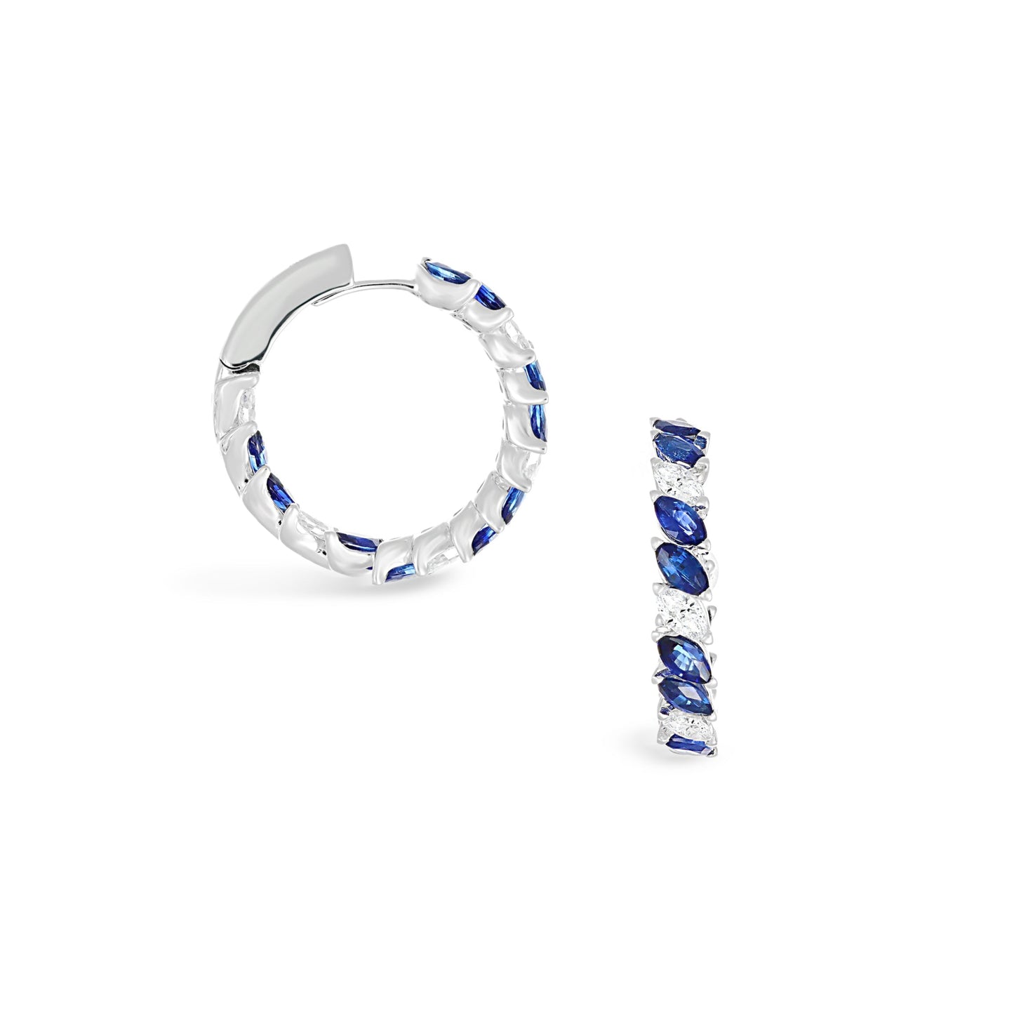 Alternated Diamond & Emerald/Ruby/Sapphire Hoop Earrings