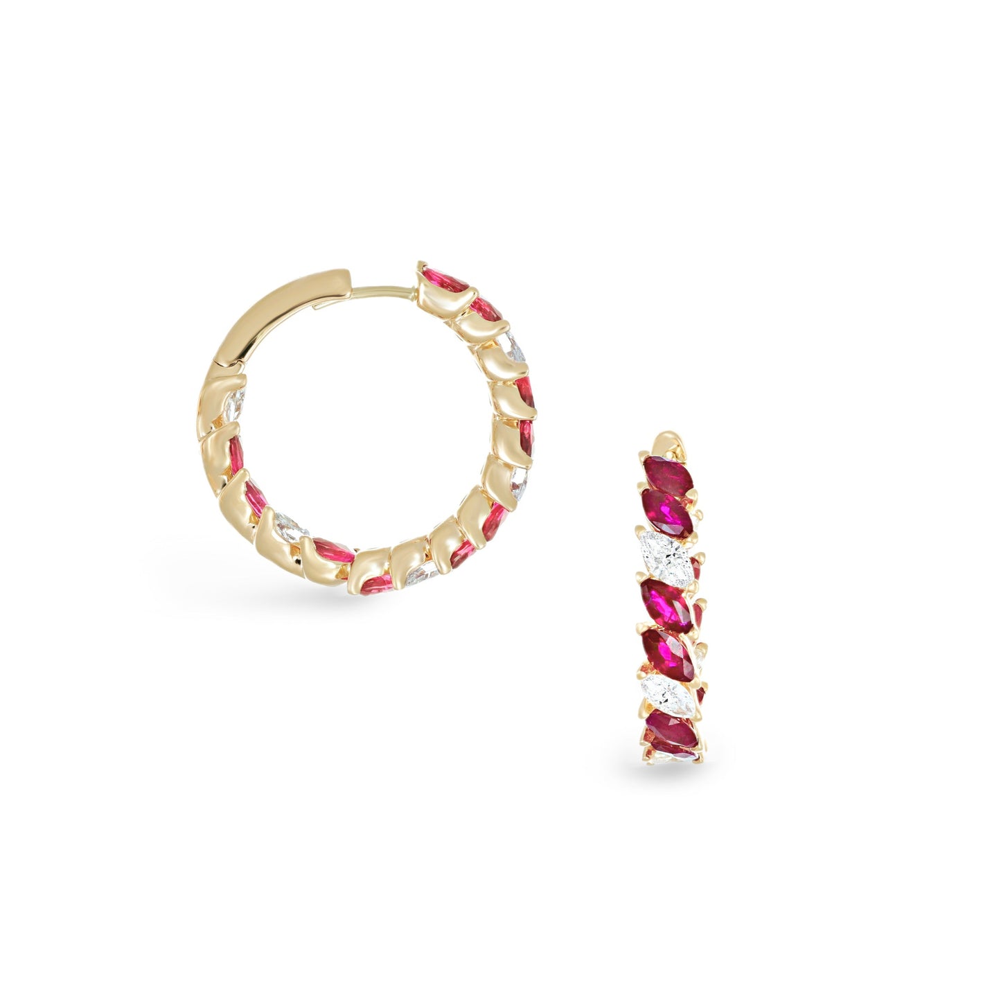 Alternated Diamond & Emerald/Ruby/Sapphire Hoop Earrings