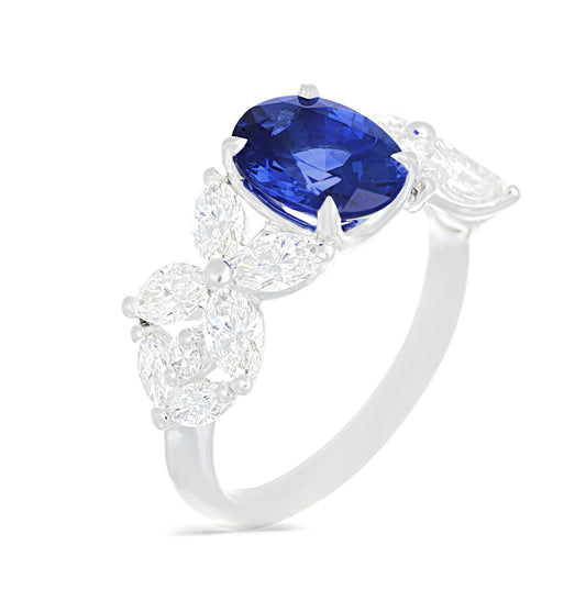 Marquise & Oval Diamond Sapphire Ring