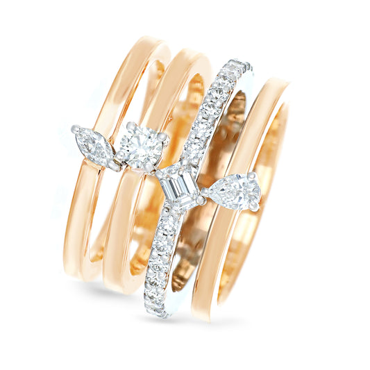 Multicut Four Rows Diamond Ring