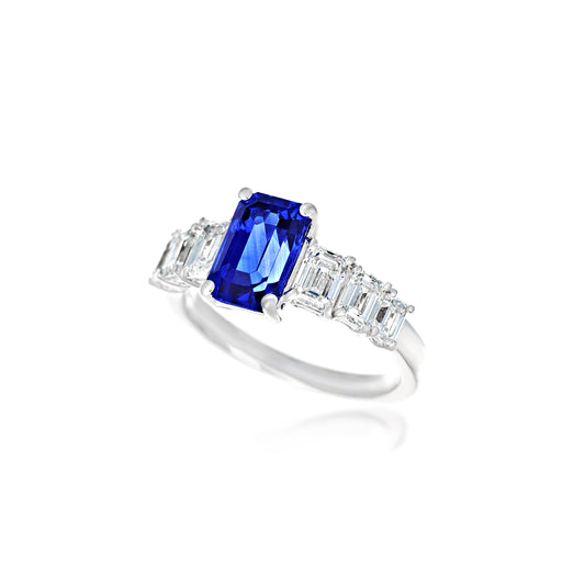 Emerald-cut Diamond & Sapphire Ring