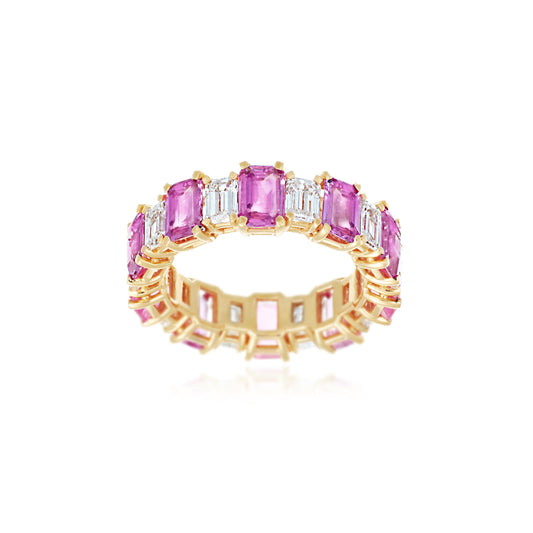 Emerald cut Diamonds & Pink Sapphires Ring