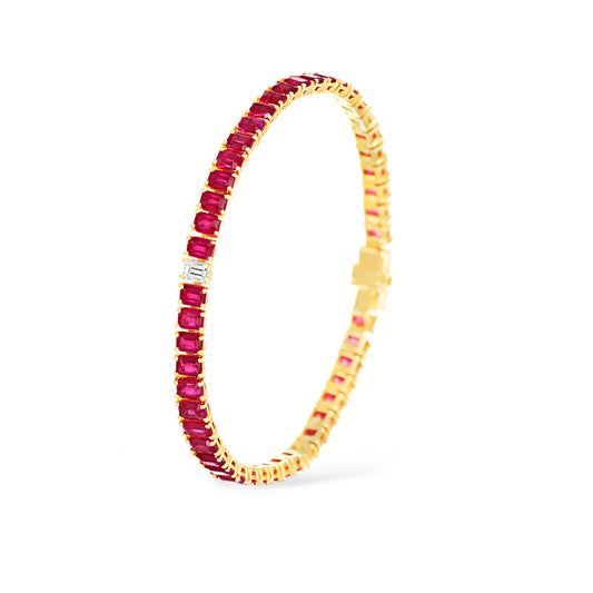 Emerald-cut Diamond & Rubies Tennis Bracelet