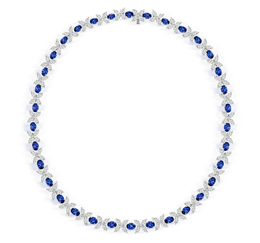 Blue Sapphire & Diamond Marquise Necklace