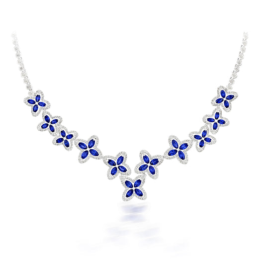 Blue Sapphire & Diamond Marquise Necklace