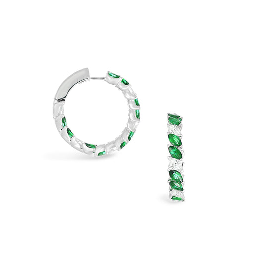 Alternated Diamond & Emerald/Ruby/Sapphire Hoop Earrings